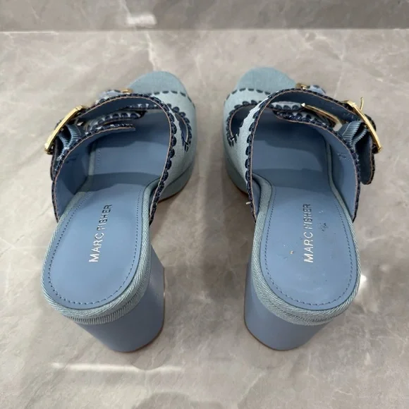 NWOT Women’s Marc Fisher Dalen Block Heel Slip On Denim Buckle Sandals Size 10 - Picture 8 of 13